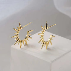 Punk Exaggerated Gold Colour Sun Shape Stud Earrings for Women Hip Hop Rock Metal Irre close-up view