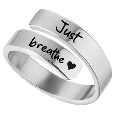 Just-Breathe-Heart-Ring-for-Women-Men,-Stainless-Steel-Spiral-Wrap-Healing-Rings,-Insp close-up view