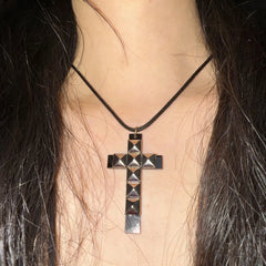 Rivet Cross Pendant Necklace | Punk Gothic Fashion Jewelry for Women