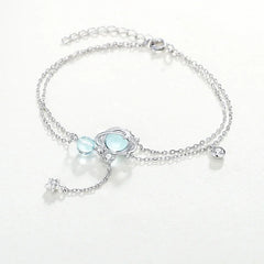 Aquamarine Crystal Encrusted Sterling Silver Bracelet | Double Layer Charm Bracelet