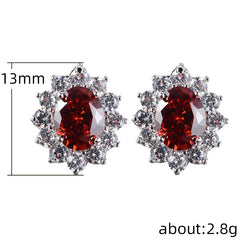 Huitan Fashion Sunflower Shape Stud Earrings Women Brilliant Oval Cubic Zirconia Luxur close-up view