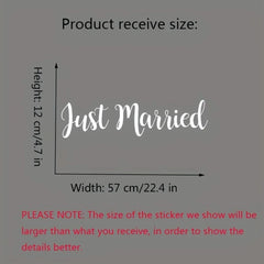 Just Married Vinyl Decal Sticker, Glitter Matte PVC for Glass