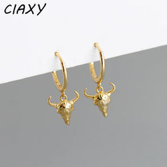 CIAXY Retro Cow Head Earrings for Women Men | 14K Gold Plated Animal Drop Earrings