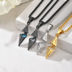 VNOX White Blue Zircon Rhombus Pendant Necklace, Stainless Steel Hypoallergenic Jewelry for Men, Valentine's Birthday Party Gift