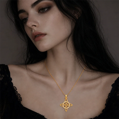 Witch Knot Pendant Necklace Stainless Steel Chain CZ Celtic 4 Elements Protection Amulet detail view
