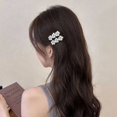 2 Pcs/set New Elegant Pearl Flower Hair Clip Sweet Duckbill Hair Clip Diamond Shiny Side Bangs Clip High-End Feeling Hair Sets