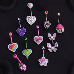 Sweet Dinosaur Navel Ring Zircon Heart Strawberry Belly Button Ring For Women Body Pi alternate view