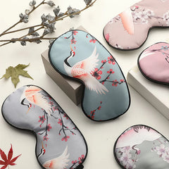 Imitated Silk Sleeping Eye Mask with Crane Print | Adjustable Blindfold for Travel and R detail view