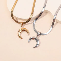 40cm+5 Exquisite stainless steel OX Moon Necklace Half Moon Blade Chain Necklaces Gold Plated Pendan