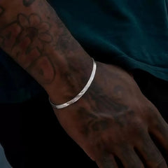 3mm Silver Color Stainless Steel Flat Chain Bracelet Simple Bracelet For Men Retro Je alternate view