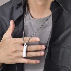 Custom Initials Bar Necklace for Men | Stainless Steel A-Z Pendant detail view