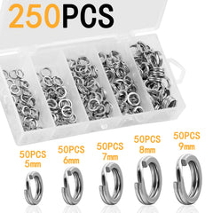200/250Pcs Fishing Stainless Steel Split Rings 5 Sizes High Strength Large Tensile Force Fishing Loo