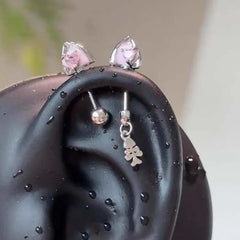 Stainless Steel Pink Zircon Ear Bone Nail for Women Sweet Cute Metal Geometric Personality Piercing