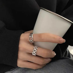 925 Sterling Silver Finger Rings New Fashion Creative Cross Hollow Chain Geometric Pa alternate view