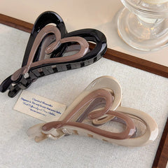 Autumn-Winter Latte Gradient Double-Layer Heart-Shaped Hair Clip Unique Instagram-Style Asymmetrical Back Hair Clip