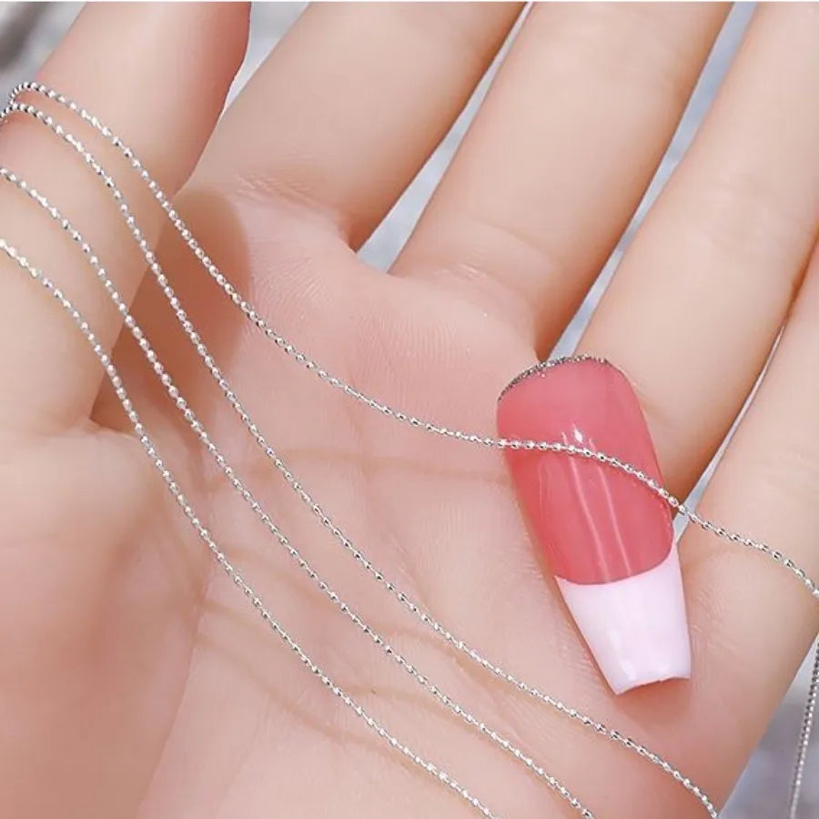 Micro Bead Chain Nail Art Decoration, Silver Gold 50cm Ball Chain for Stylish Manicures, Odorless Na