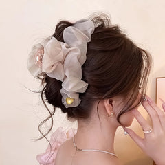 Gentle Large Hair Claw For Women Trendy Elegant Pleated Mesh Shark Gripper Korean Style detail view