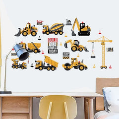 Cartoon Excavator Construction Wall Decals | Baby Boy Nursery Kids Room Stickers alternate view