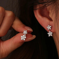 2PCS Double Flower Stud Earring Womem Fashion Tragus Piercing Earring Cartilage Jewelry Crystal Lobe