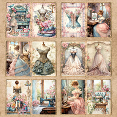 10 Sheets A5 Vintage Sewing Machine Background Paper | Scrapbooking & Journaling Craf alternate view