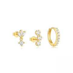 3PCS Luxury Star Pendant Piercing Earrings Set For Women Stainless Steel Zircon Punk alternate view