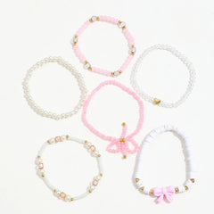 6 Pcs Pearl Beaded Bow Bracelets Set for Women