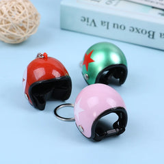 Mini Motorcycle Helmet Keychain | Cute Metal Key Ring for Women and Men close-up view