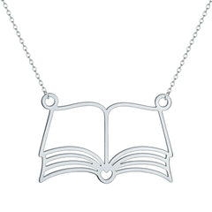 Kinitial Reading Lover Books Pendant Necklace For Women Stainless Steel Bookworm Student detail view
