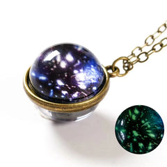 Universe Planet Earth Glass Luminous Double-Sided Retro Pendant Necklace For Women Me alternate view