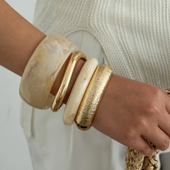 SHIXIN Bohemian Stackable Off White Resin Acrylic Bracelet Women Vintage Geometric Ro alternate view