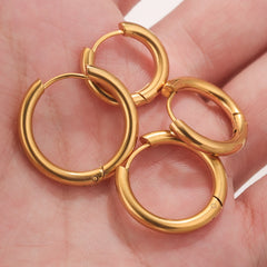6pcs Stainless Steel 3mm 4mm Hoop Earrings | PVD Gold Plated Korean Round Earrings for close-up view