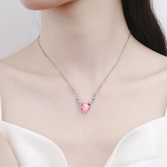 Light Luxury 925 Sterling Silver Pink Diamond Love Zircon Pendant Niche Exquisite Ladi close-up view