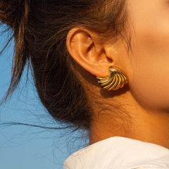 Vintage Gold Snail Shell Drop Earrings | CZ Zircon Beach Jewelry for Women close-up view