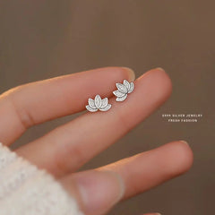 925 Sterling Silver Lotus Flower Small Stud Earrings For Women Piercing Luxury Elegan alternate view