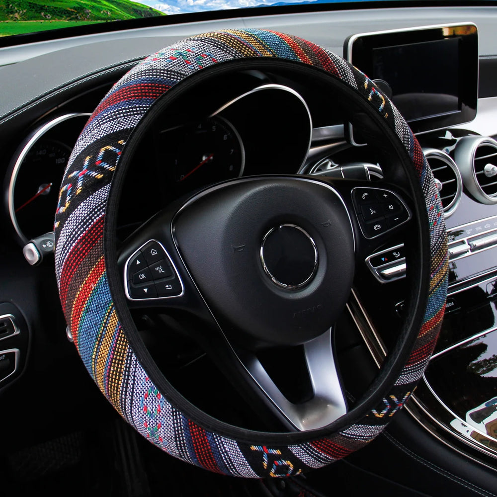 1 Linen Breathable Fabric Bohemian Style Automotive Supplies Without Inner Ring Steering Wheel Cover