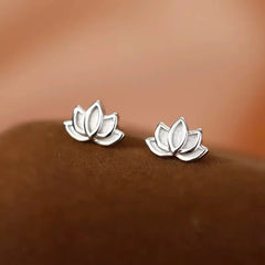 925 Sterling Silver Lotus Flower Small Stud Earrings For Women Piercing Luxury Elegant High Jewelry