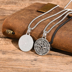 Vintage Compass Pendant Necklace | Stainless Steel Coin Necklace for Men alternate view