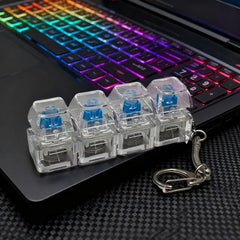 ♥4-Key LED Light Up Mechanical Keyboard Keychain, Fidget Clicker Keyring with RGB Back close-up view