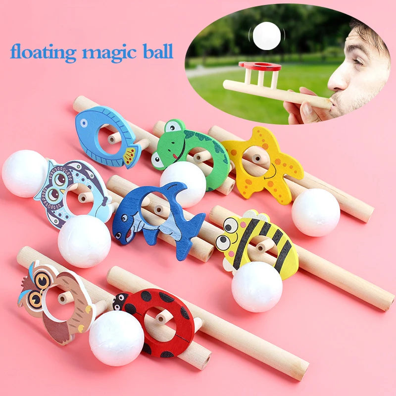 1Pc Wood Floating Blow Pipe Ball Game Toy Board Game for Children Balance Training Floating Blowing