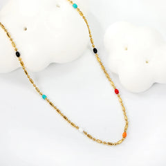 LUXUKISSKIDS Sweet Multicolor Drip-Oil Beads Necklace Women's Bohemia Stylish Clavicl alternate view