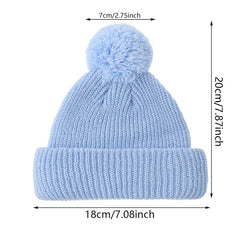 Solid Pom Knitted Baby Beanie | Newborn Infant Winter Hat detail view
