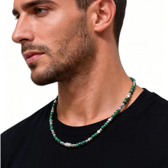 Trendy Men's Natural Stone Beaded Necklace | Classic Stainless Steel Metal Bead Choke alternate view
