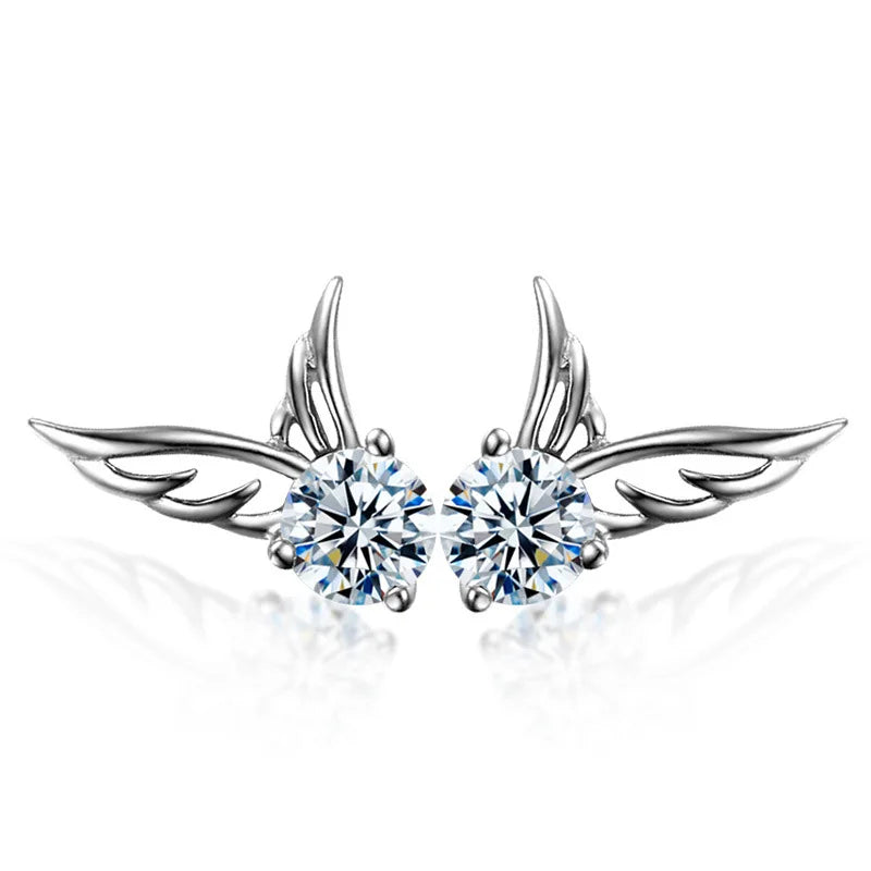 New in 925 Sterling Silver Angel Wings Zircon Stud Earrings For Women Luxury Designer Jewelry Best S