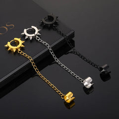 Punk Cross Pendant Clip Earring | Unisex Metal Chain Tassel Ear Cuff close-up view