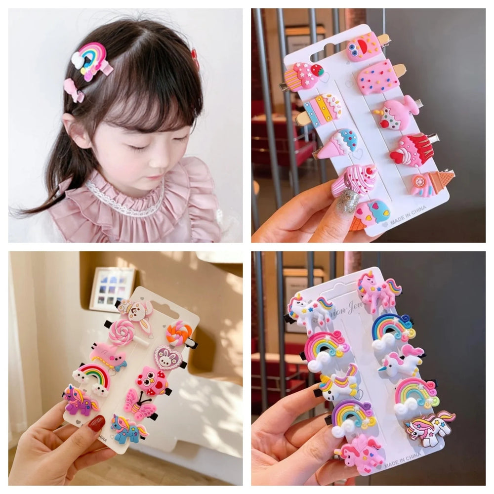 10PCS/Set New Girls Cute Cartoon Unicorn Hair Clips Kids Lovely Hairpins Ice Cream Headband Barrette