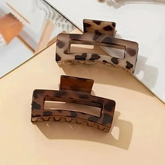 2Pcs Elegant Leopard Print Rectangular Plastic Shark Hair Claw Clips, Women Hair Accessories for Hair Styling