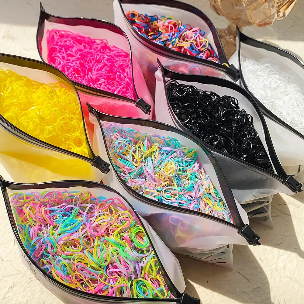1000 Pcs/Bag Small Clear Rubber Band Black Holder Hair Ties Gum White Colorful Elastic Hair Band For