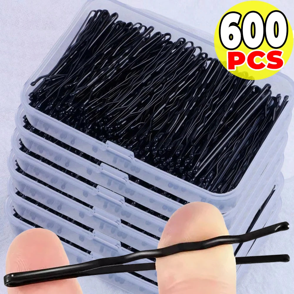 60/600pcs Black Hairpins for Women Hair Clip Lady Bobby Pins Invisible Wave Curly Bride Disposable H