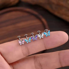 1PC G23 Titanium Butterfly Labret Piercing Lip Stud Cluster Zircon Tragus Flat Cartila close-up view