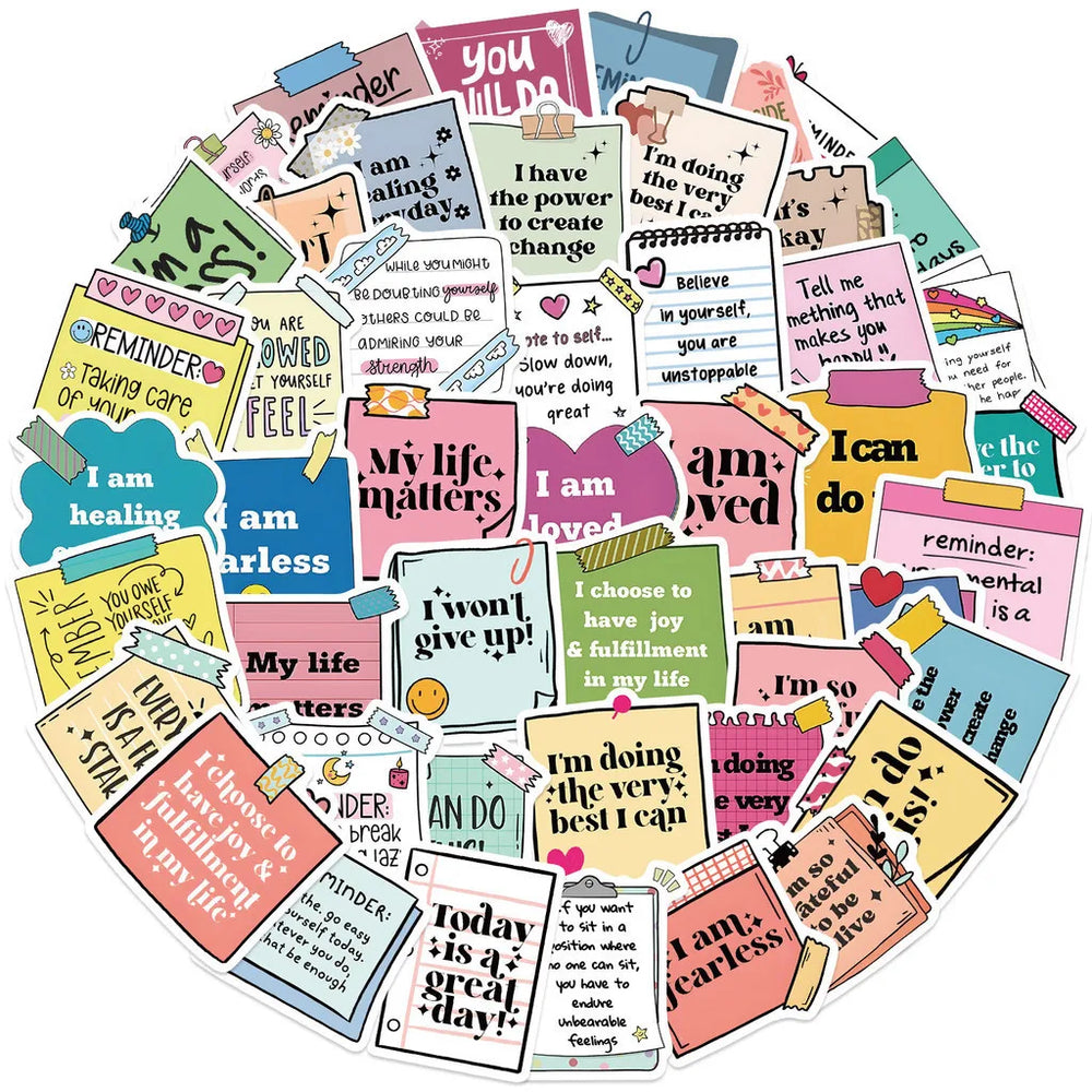 50PCS Self Affirming and Motivating Waterproof Graffiti Stickers for Helmet Bicycle Hand Account Bul